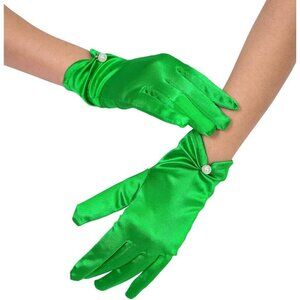 Women's Evening Green-Satin Tulle Short Lace Gloves Wrist Wedding Bridal Party